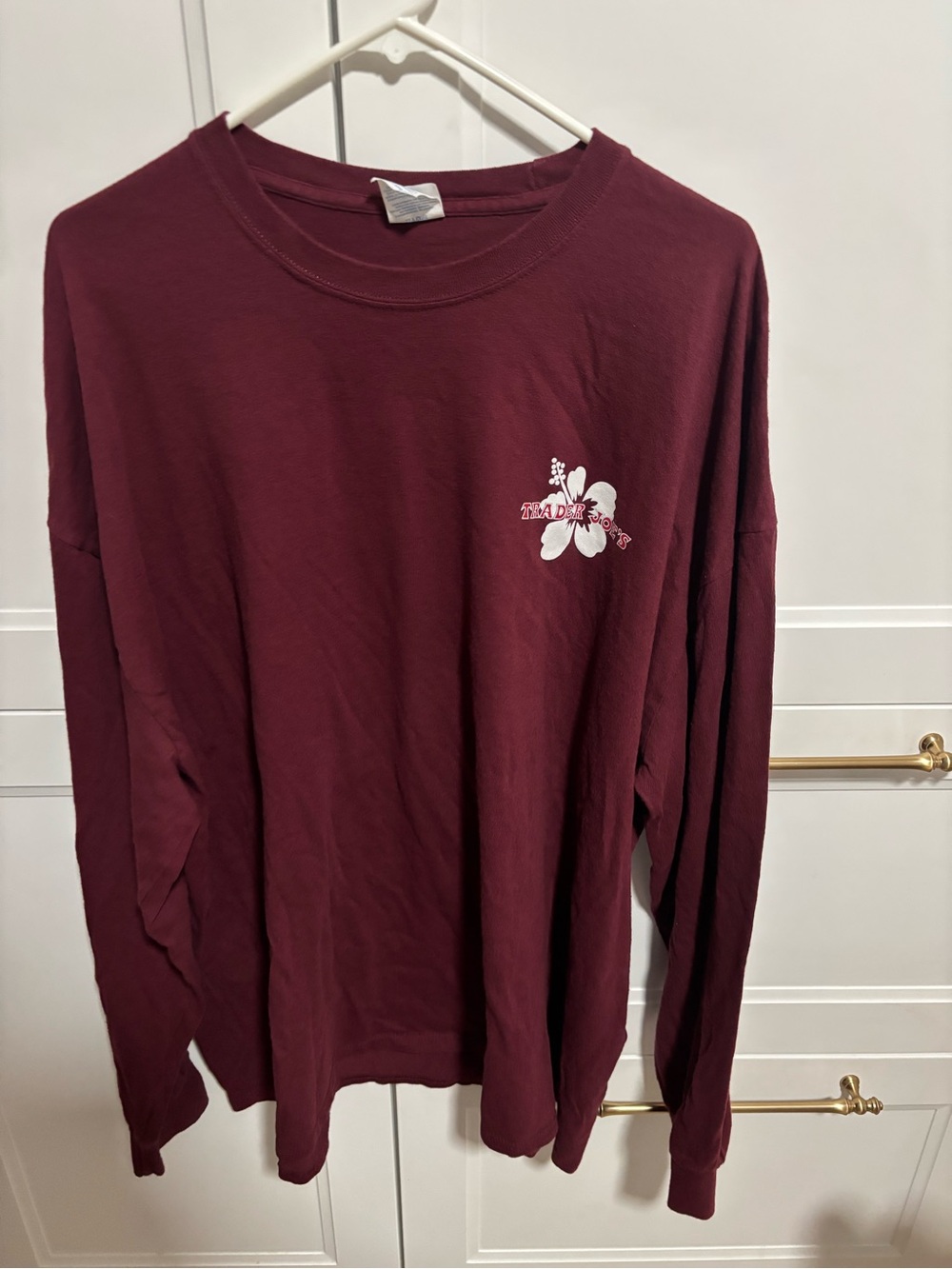 Trader Joe’s official staff Maroon Long Sleeve Tee with White Floral Graphic 3XL